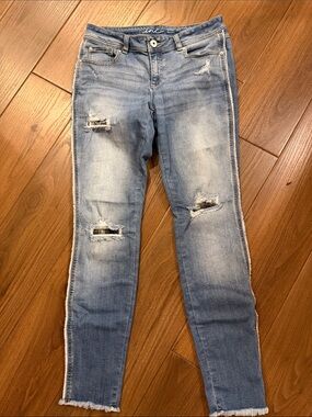 INC International Concepts Light Blue Distressed Skinny Jeans with Raw Hem